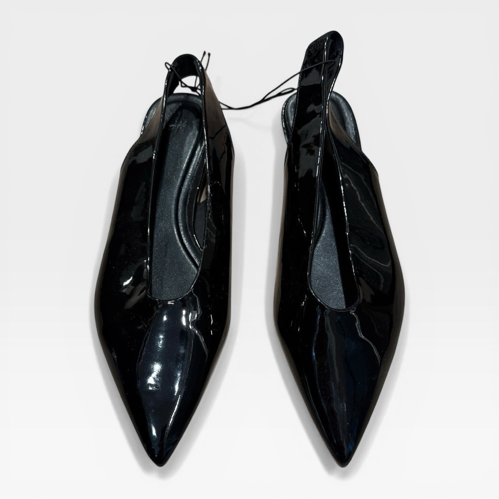 H&M Black Patent Pointed Slingback Mules